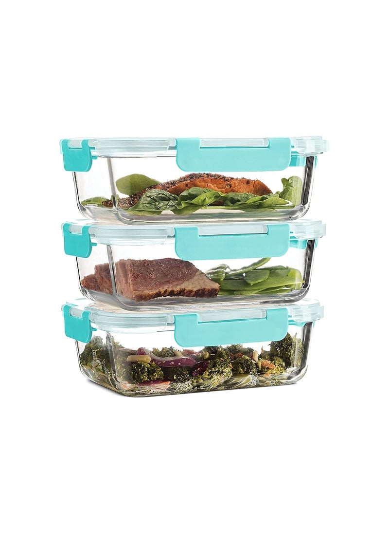 Allo Foodsafe Glass Containers With Lids, Lunch Boxes For Office, Microwave Safe Containers, Borosilicate Meal Prep Glass Food Storage Containers For Kitchen, Set Of 3, 370Ml, Transparent