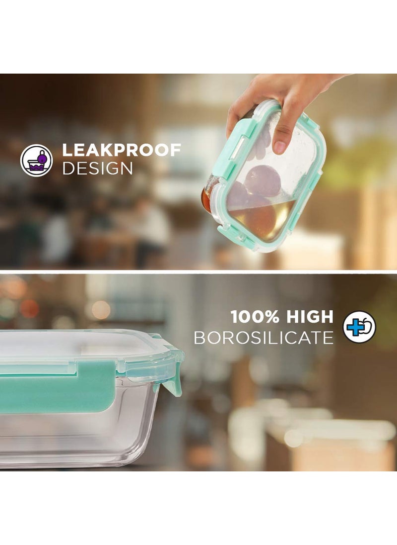 Allo Foodsafe Glass Containers With Lids, Lunch Boxes For Office, Microwave Safe Containers, Borosilicate Meal Prep Glass Food Storage Containers For Kitchen, Set Of 3, 370Ml, Transparent