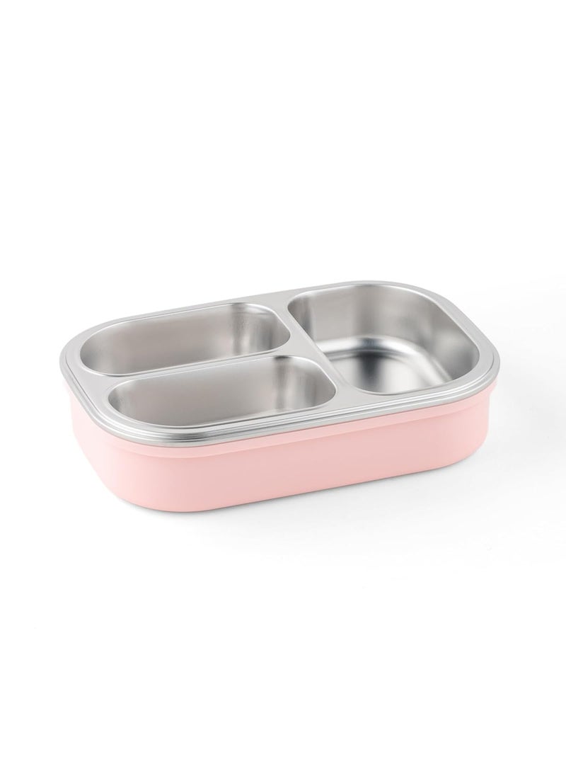 DUBBLIN Bento Three Compartment Lunch Box | BPA-Free Insulated Body | Four-Side Lock | Durable & Compact| Spoon & Sabzi Container Inside, 750ml, Pink