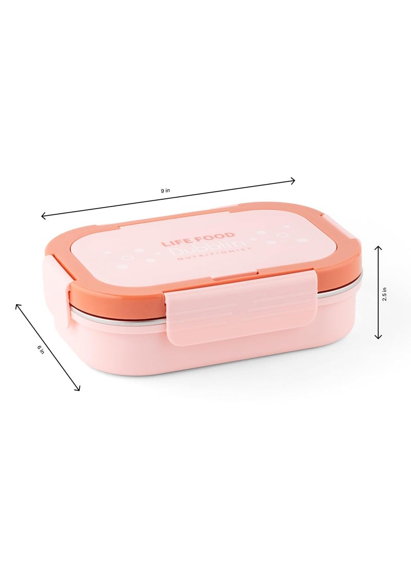 DUBBLIN Bento Three Compartment Lunch Box | BPA-Free Insulated Body | Four-Side Lock | Durable & Compact| Spoon & Sabzi Container Inside, 750ml, Pink