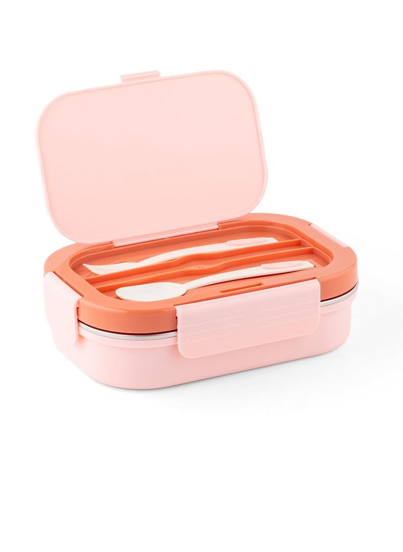 DUBBLIN Bento Three Compartment Lunch Box | BPA-Free Insulated Body | Four-Side Lock | Durable & Compact| Spoon & Sabzi Container Inside, 750ml, Pink