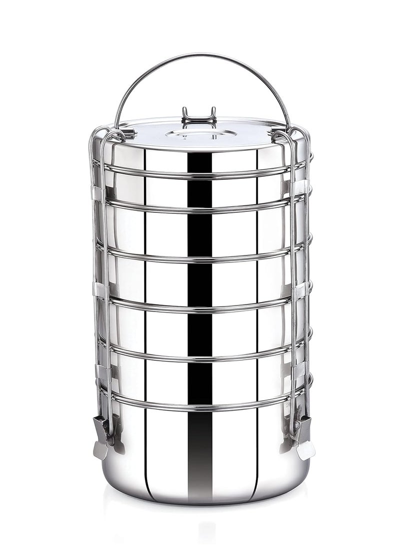 Expresso - Stainless Steel Food Grade Lunch Box | Traditional Tiffin Carrier/Container for School/Office, Dia 17.5cm | 6 Tier