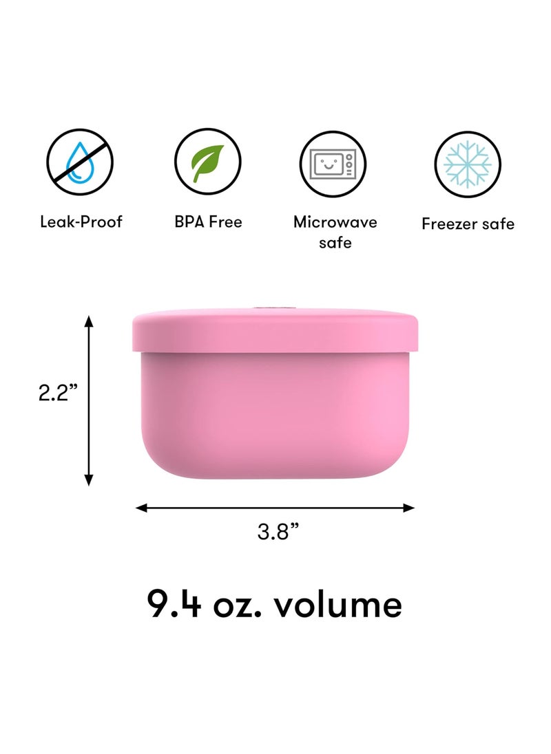 OmieBox Silicone Leakproof Snack Containers To Go, Food Storage Containers with Lid, School Lunch Bento Container - BPA Free, Airtight, Dishwasher and Freezer Safe, Oven Safe - 280ml (Pink)