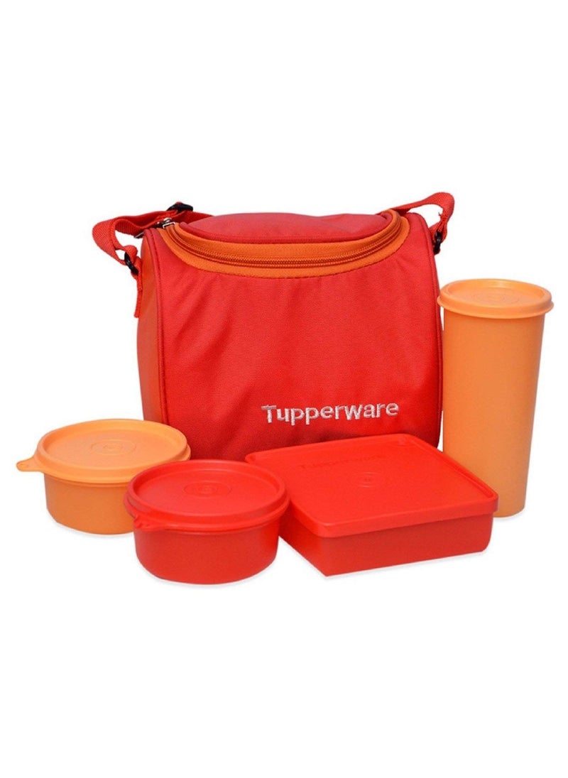 Tupperware Plastic Lunch Bag Set with Bag, 4-Pieces, Multicolour, 1.5 Liter