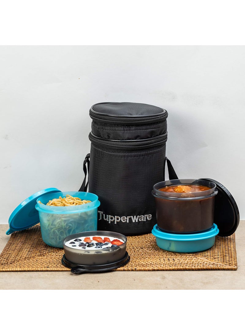 Tupperware Plastic Xtreme Executive Lunch Set (Blue, Black), 180 Ml