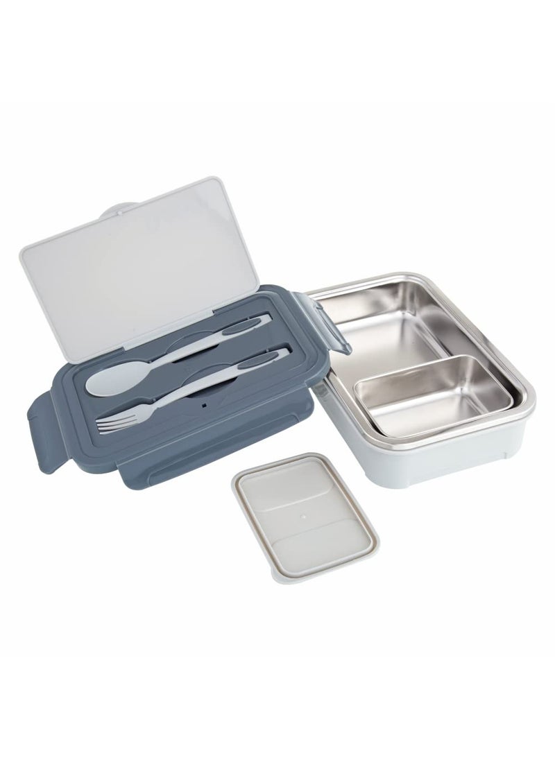 DUBBLIN Buffet Stainless Steel Lunch Box Insulated Airtight Spill Proof with Spoon, Fork & Mini sabzi Container Inside, 850 ml, Grey