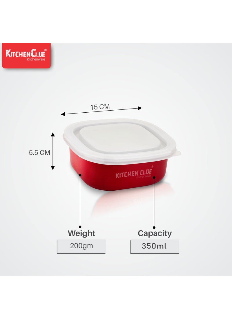 KITCHEN CLUE Microwave Safe Square Tiffin Box/Containers with Airtight Lids I 3 pcs Lunch Containers, 350 ML Each I Ideal for School Kids & Office Men/Women I Easy to Carry Insulated Lunch Bag