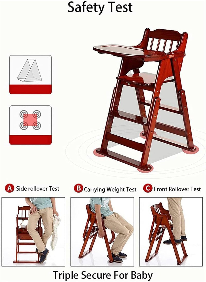 Wooden Baby High Chair  with Adjustable Height and foldable Smooth wood surface allows easy cleaning.