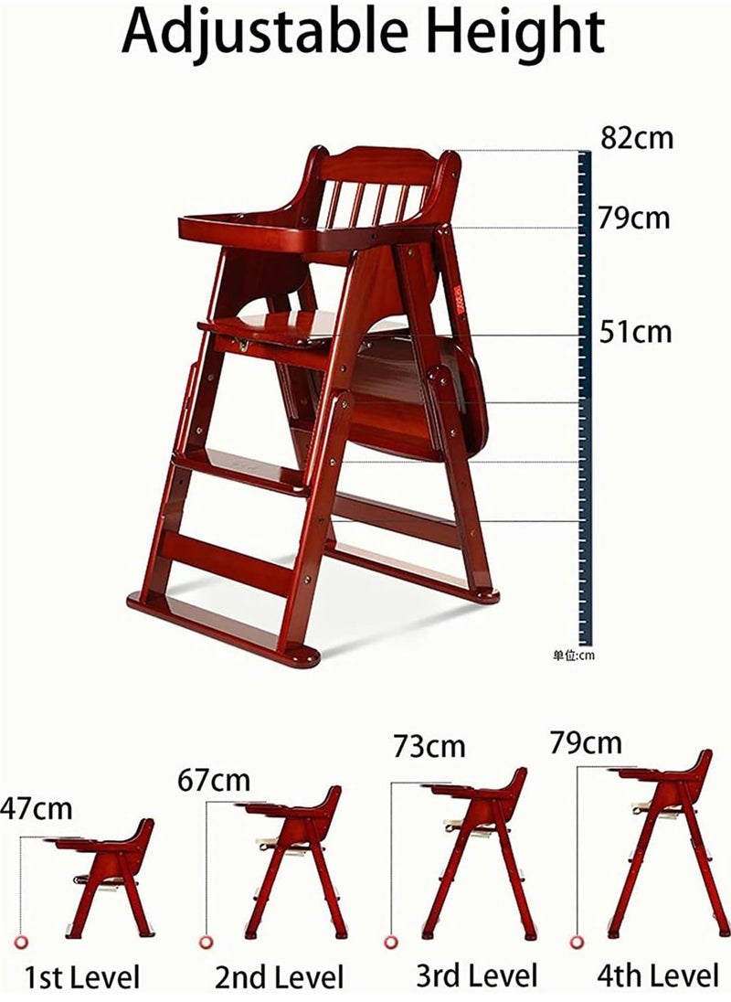 Wooden Baby High Chair  with Adjustable Height and foldable Smooth wood surface allows easy cleaning.