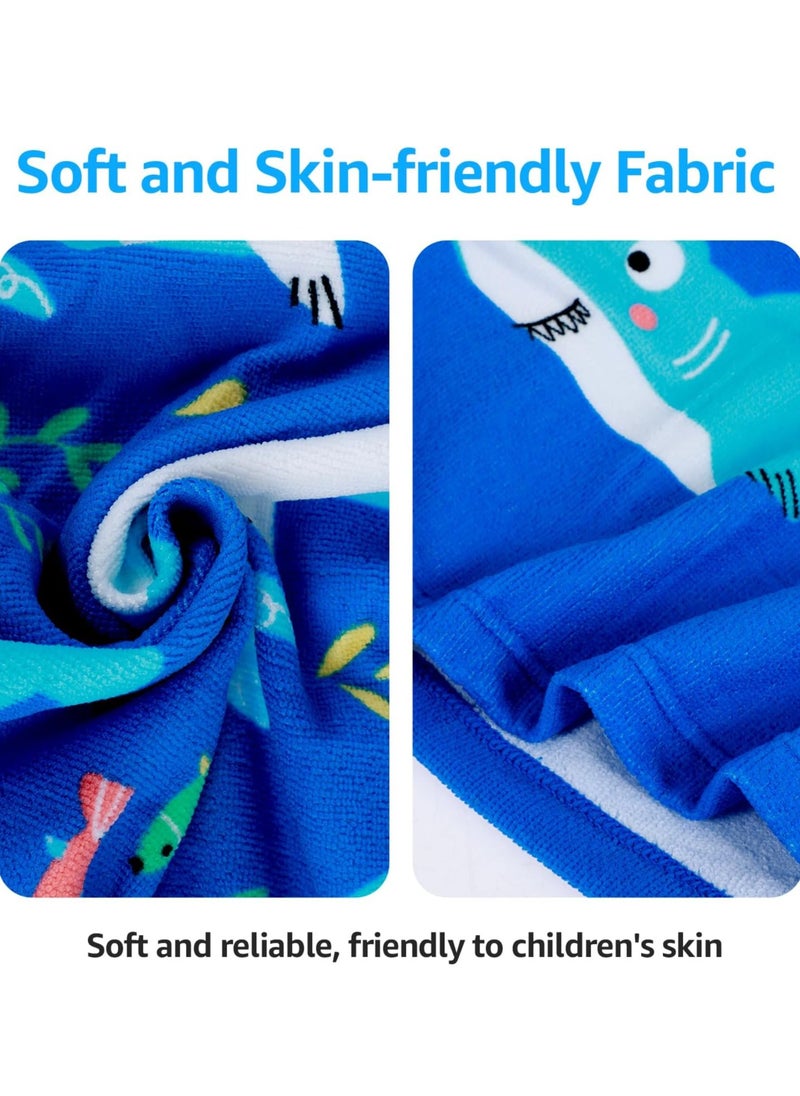Kids Hooded Poncho Towels, Poncho Towel Short Sleeve, Beach Poncho, Swimming Pool Bath Wrap, Quick Dry Absorbent Beach Childrens Travel Wrap, Soft Microfiber Bath Towel, Shark