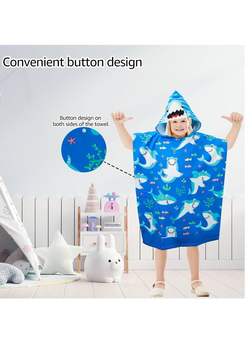 Kids Hooded Poncho Towels, Poncho Towel Short Sleeve, Beach Poncho, Swimming Pool Bath Wrap, Quick Dry Absorbent Beach Childrens Travel Wrap, Soft Microfiber Bath Towel, Shark