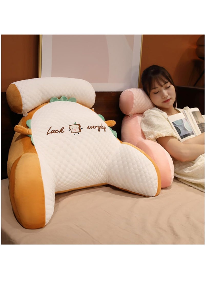 Reading Pillow, Large Size Backrest Pillow, Bed Rest Sit up Pillow with Detachable Neck Roll & Arms, Back Support Lumbar Cushion, Memory Foam Pillow with Removeable and Washable Cover