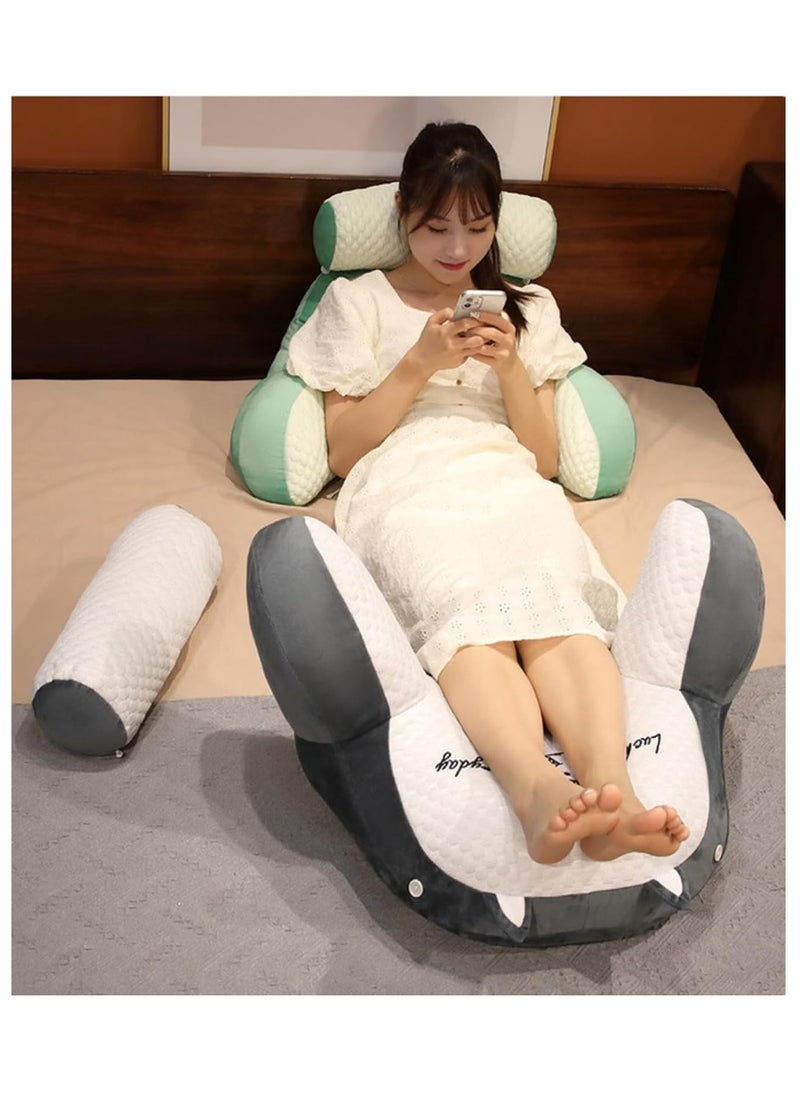 Reading Pillow, Large Size Backrest Pillow, Bed Rest Sit up Pillow with Detachable Neck Roll & Arms, Back Support Lumbar Cushion, Memory Foam Pillow with Removeable and Washable Cover