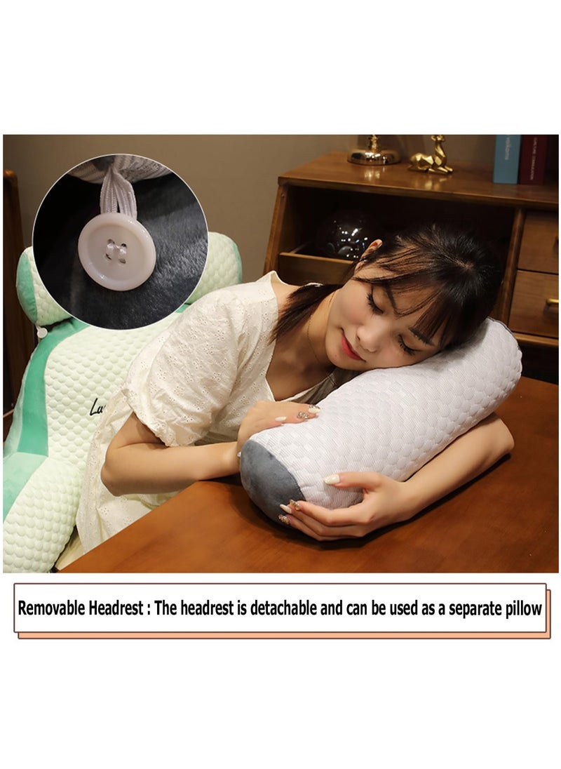 Reading Pillow, Large Size Backrest Pillow, Bed Rest Sit up Pillow with Detachable Neck Roll & Arms, Back Support Lumbar Cushion, Memory Foam Pillow with Removeable and Washable Cover