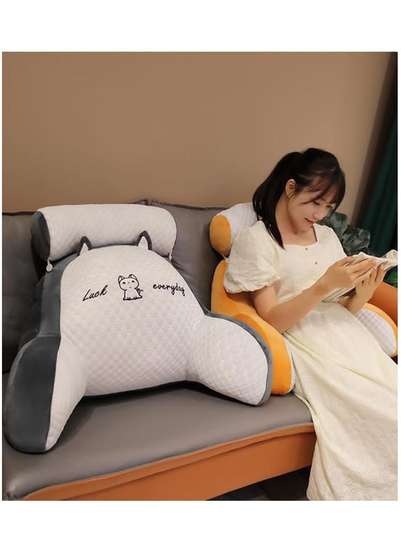 Reading Pillow, Large Size Backrest Pillow, Bed Rest Sit up Pillow with Detachable Neck Roll & Arms, Back Support Lumbar Cushion, Memory Foam Pillow with Removeable and Washable Cover
