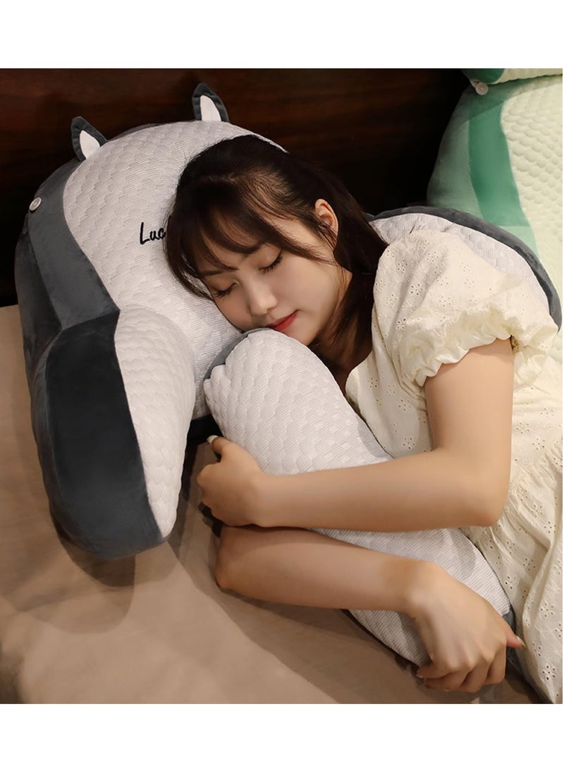 Reading Pillow, Large Size Backrest Pillow, Bed Rest Sit up Pillow with Detachable Neck Roll & Arms, Back Support Lumbar Cushion, Memory Foam Pillow with Removeable and Washable Cover