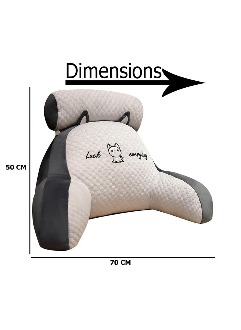 Reading Pillow, Large Size Backrest Pillow, Bed Rest Sit up Pillow with Detachable Neck Roll & Arms, Back Support Lumbar Cushion, Memory Foam Pillow with Removeable and Washable Cover