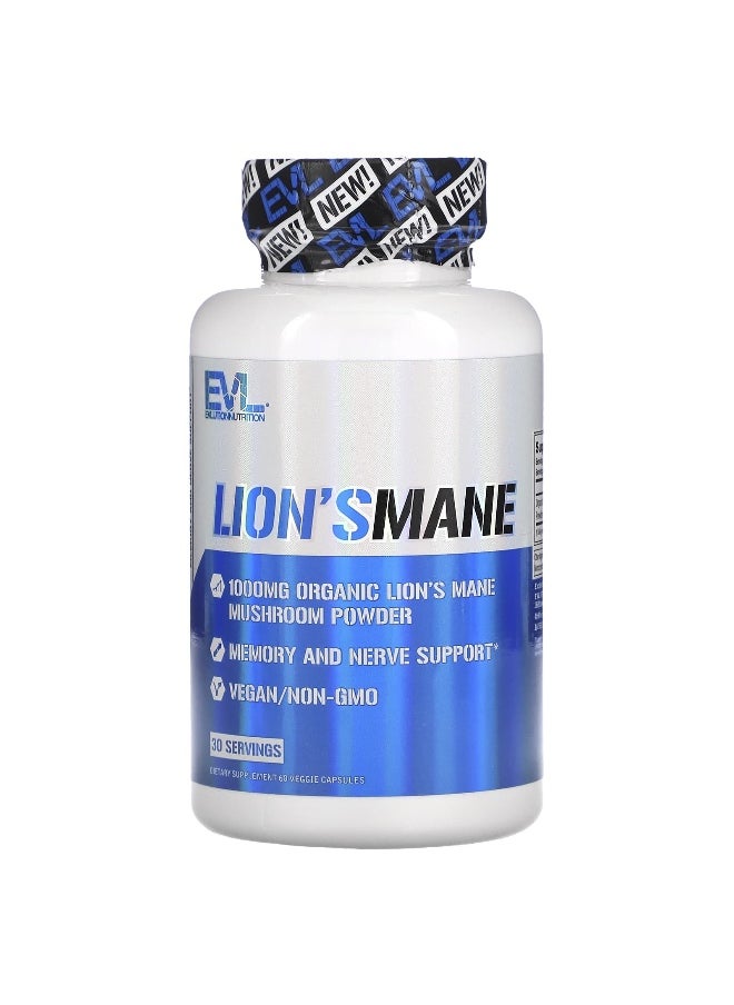 EVLution Nutrition, Lion's Mane, 1,000 mg, 60 Veggie Capsules (500 mg per Capsule)