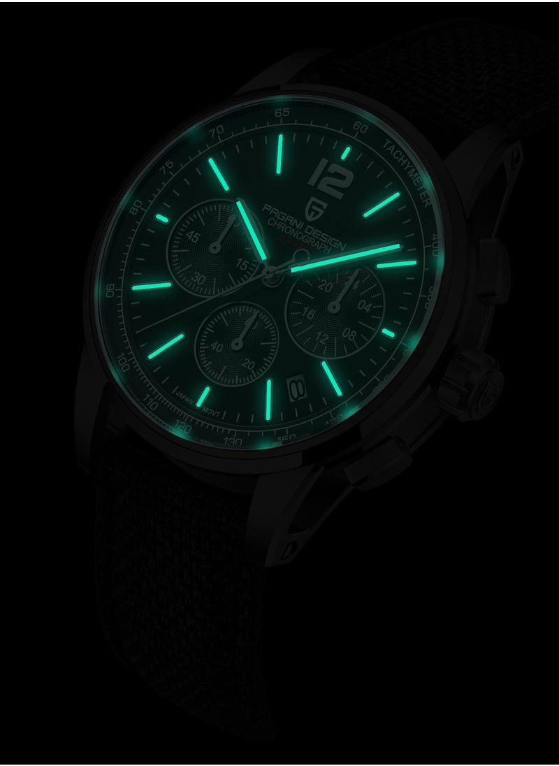 New Men's Quartz Chronograph Watches, Stainless Steel Frame, 40MM Silver Blue Dial, Sapphire Glass Surface, Blue Nylon Strap, Fashionable And Elegant PD YS008