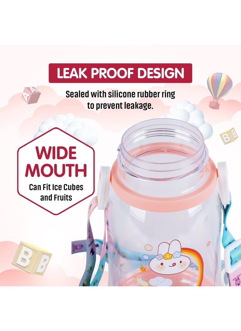 SKYTONE Cute Kids Water Bottle with Sipper, Water Bottle for kids, Sipper Bottle for Kids - Anti-leak Cartoon Kids Water Bottle for Kids (600 ML) (Pink)