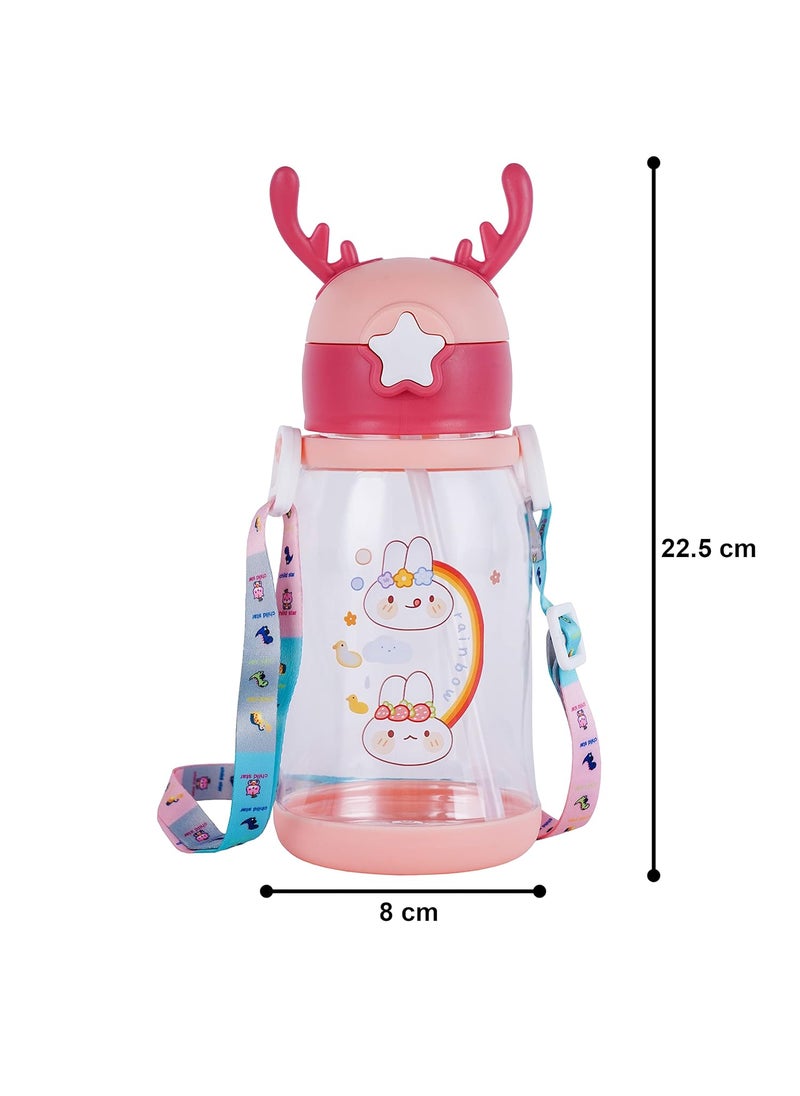 SKYTONE Cute Kids Water Bottle with Sipper, Water Bottle for kids, Sipper Bottle for Kids - Anti-leak Cartoon Kids Water Bottle for Kids (600 ML) (Pink)