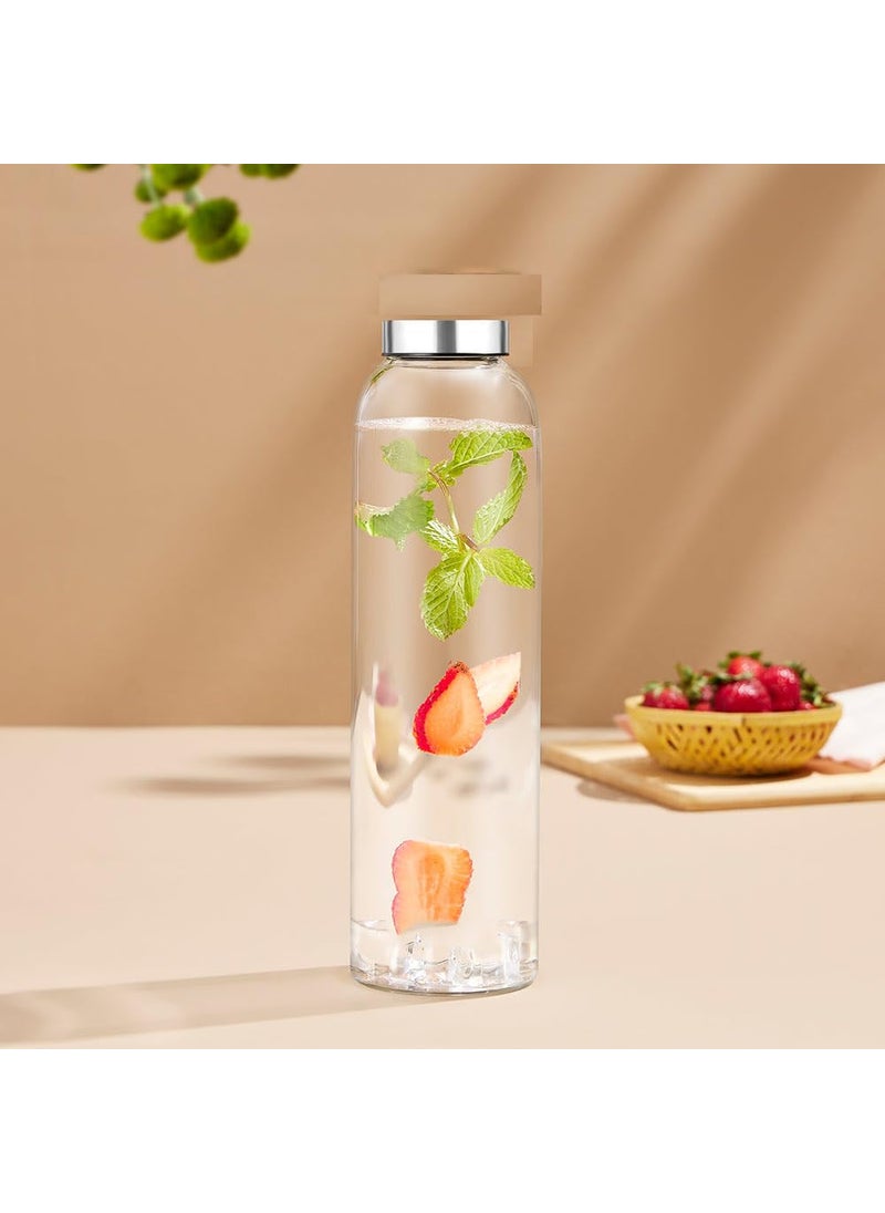 Vency 800ml Glass Water Bottles with Stainless Steel Caps | Leak-Proof, Wide Mouth, Easy to Clean | Perfect for Office, School & College | Set of 4