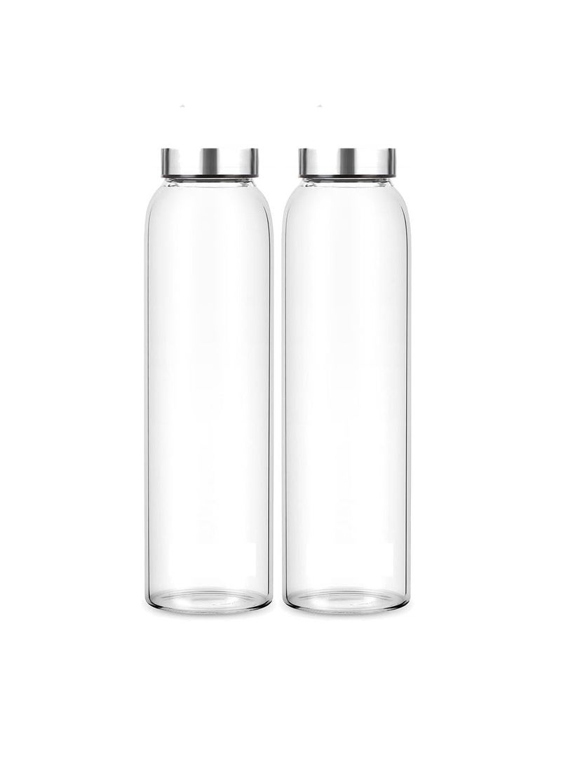 Vency 800ml Glass Water Bottles with Stainless Steel Caps | Leak-Proof, Wide Mouth, Easy to Clean | Perfect for Office, School & College | Set of 4