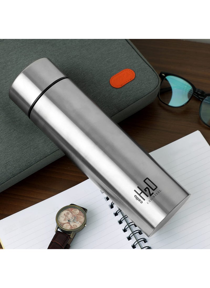 CELLO H2O Stainless Steel Water Bottle | Leak proof & break-proof | Lid is sealed by a silicone ring | Best Usage for Office/School/College/Gym/Picnic/Home/Fridge |1 Litre | Silver, Set of 5