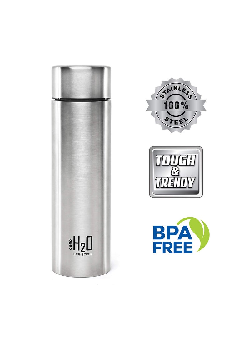 CELLO H2O Stainless Steel Water Bottle | Leak proof & break-proof | Lid is sealed by a silicone ring | Best Usage for Office/School/College/Gym/Picnic/Home/Fridge |1 Litre | Silver, Set of 5