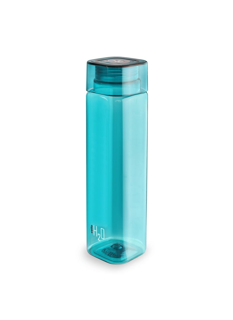 CELLO H2O Squaremate Plastic Water Bottle | Lid is sealed by a silicone ring | Leak proof & break-proof |Best Usage for Office/School/College/Gym/Picnic/Home/Fridge | 1 Liter | Aqua Blue, Set of 4