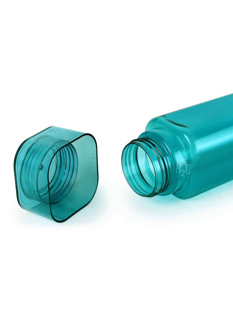 CELLO H2O Squaremate Plastic Water Bottle | Lid is sealed by a silicone ring | Leak proof & break-proof |Best Usage for Office/School/College/Gym/Picnic/Home/Fridge | 1 Liter | Aqua Blue, Set of 4