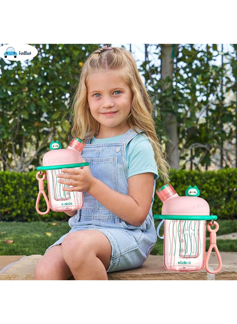 FunBlast Water Bottle for Kids & Adults – 580 Ml Cute Double Drinking Water Cup with Straw, Spill-Proof Durable Non-Toxic Water Bottle for School, Office, Sports, School, Gym, Yoga (Pink)