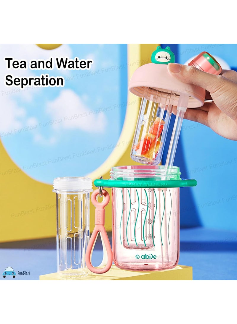 FunBlast Water Bottle for Kids & Adults – 580 Ml Cute Double Drinking Water Cup with Straw, Spill-Proof Durable Non-Toxic Water Bottle for School, Office, Sports, School, Gym, Yoga (Pink)