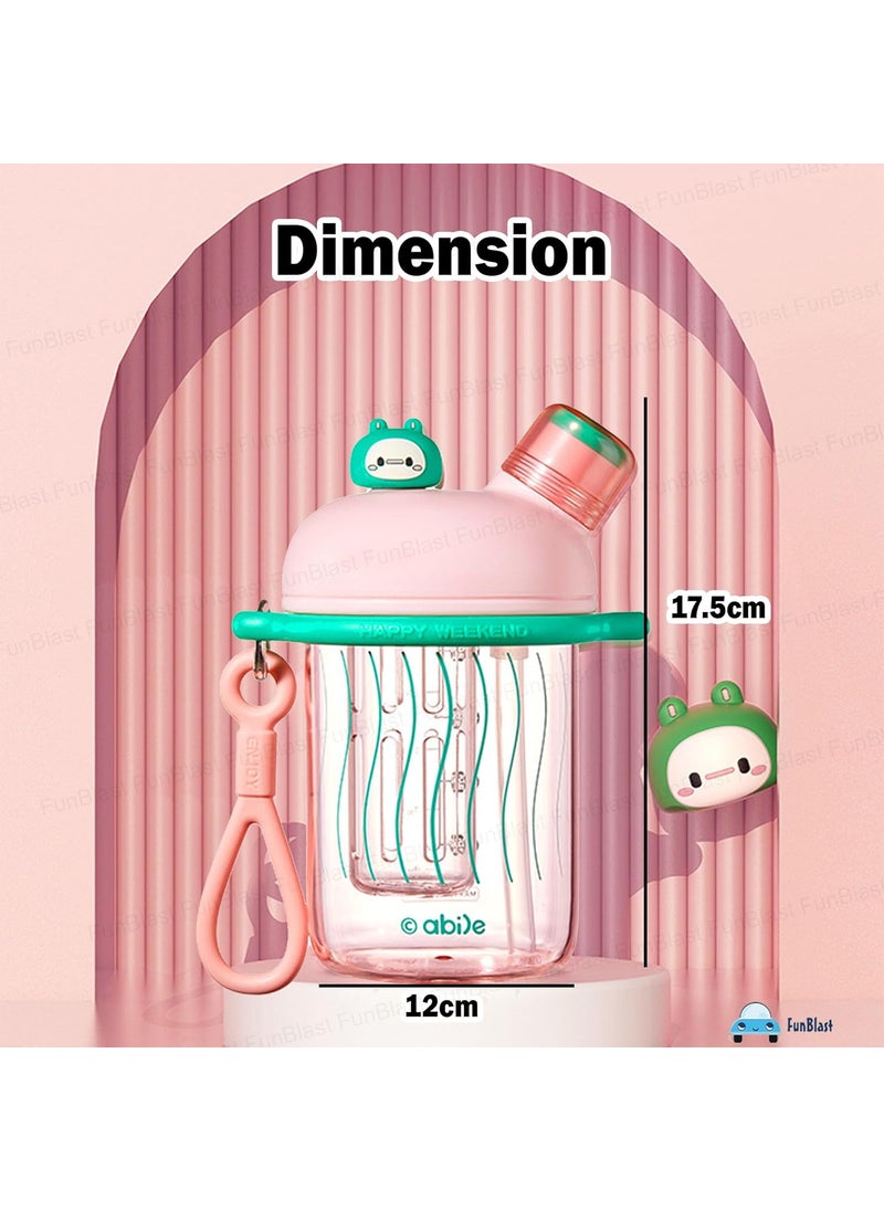 FunBlast Water Bottle for Kids & Adults – 580 Ml Cute Double Drinking Water Cup with Straw, Spill-Proof Durable Non-Toxic Water Bottle for School, Office, Sports, School, Gym, Yoga (Pink)
