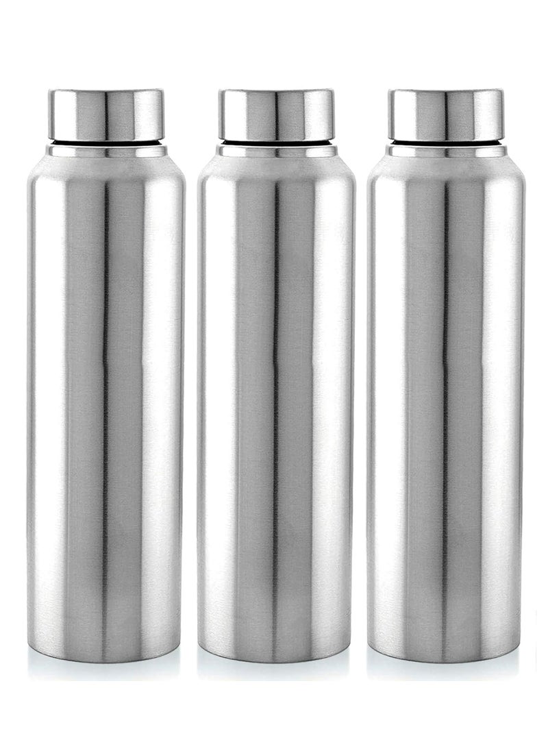 Kuber Industries Eagle Stainless Steel 3 Pieces Fridge Water Bottle/Refrigerator Bottle/Thunder, 1000 ML (Silver)-CTKTC043555