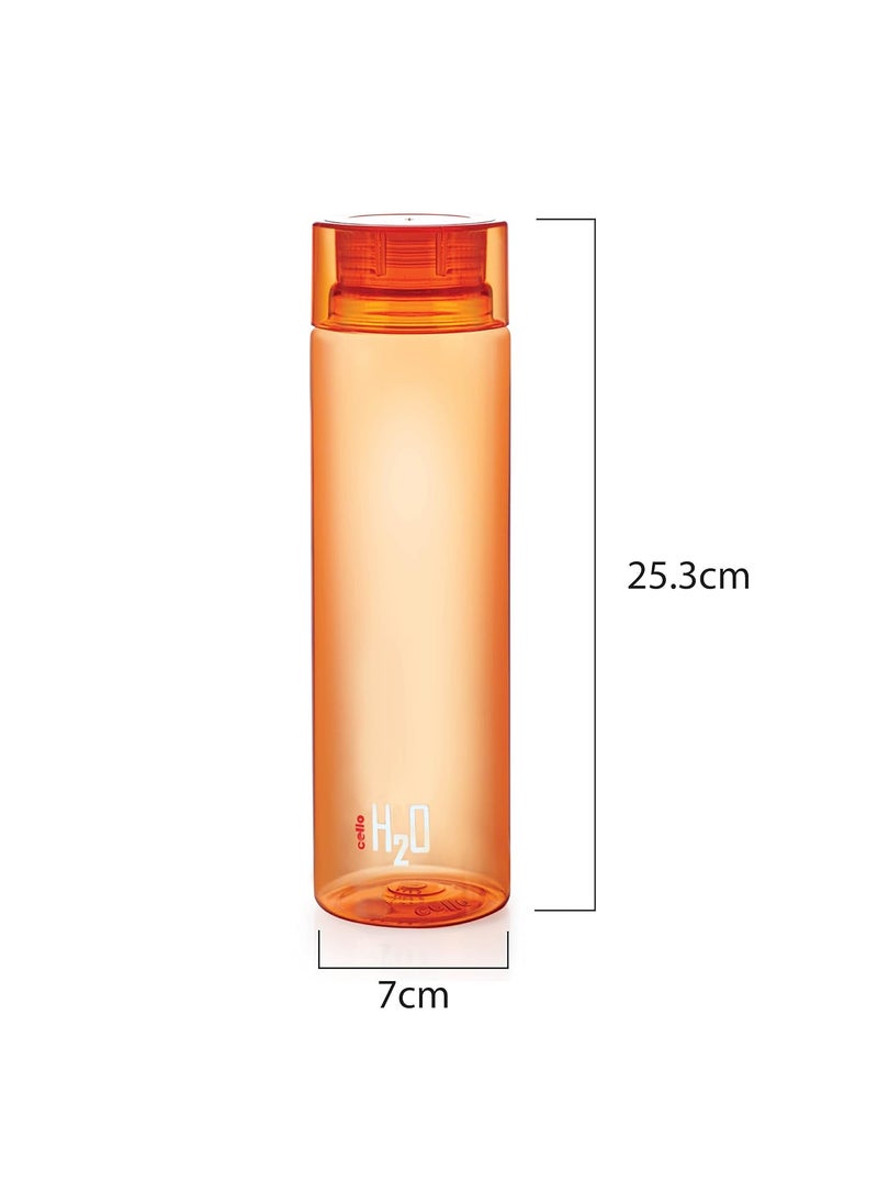 Cello Deluxe H2O Unbreakable Plastic Water Bottle Set, Set of 3, 1 Litre Orange