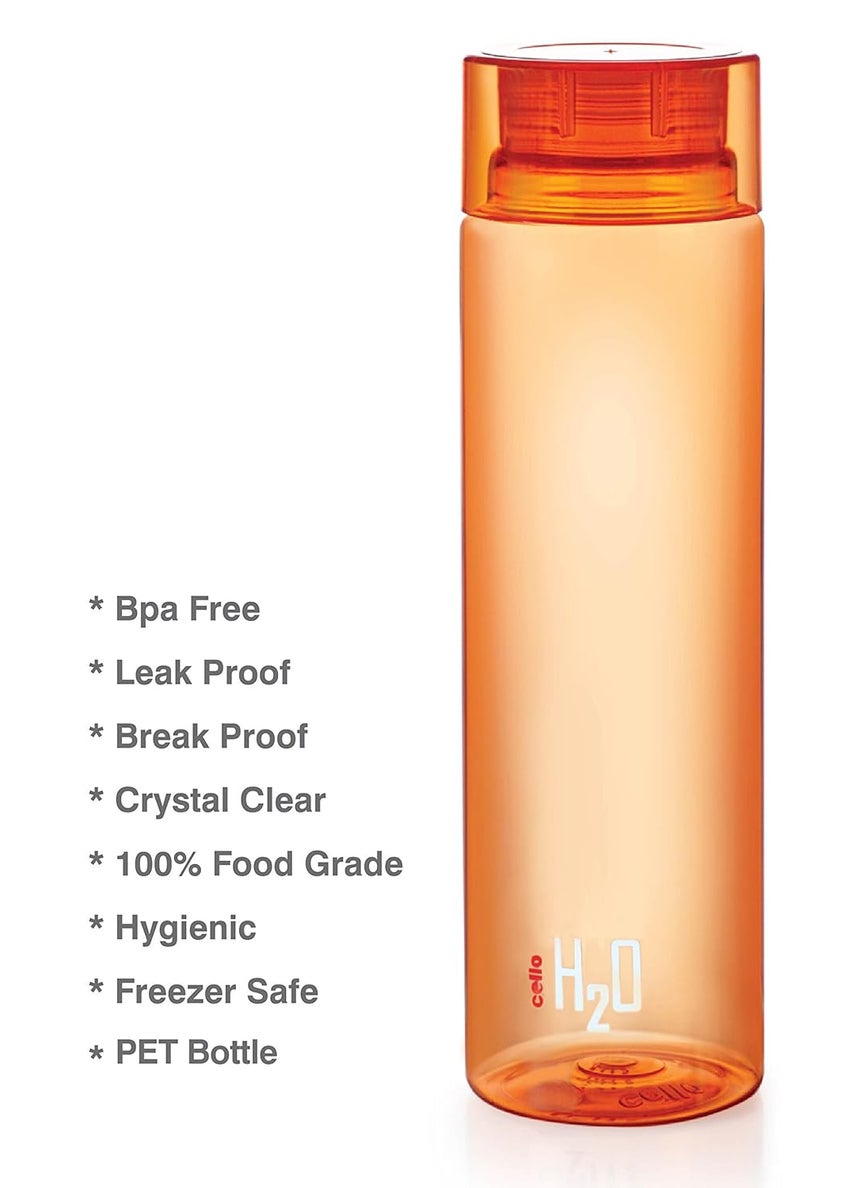 Cello Deluxe H2O Unbreakable Plastic Water Bottle Set, Set of 3, 1 Litre Orange