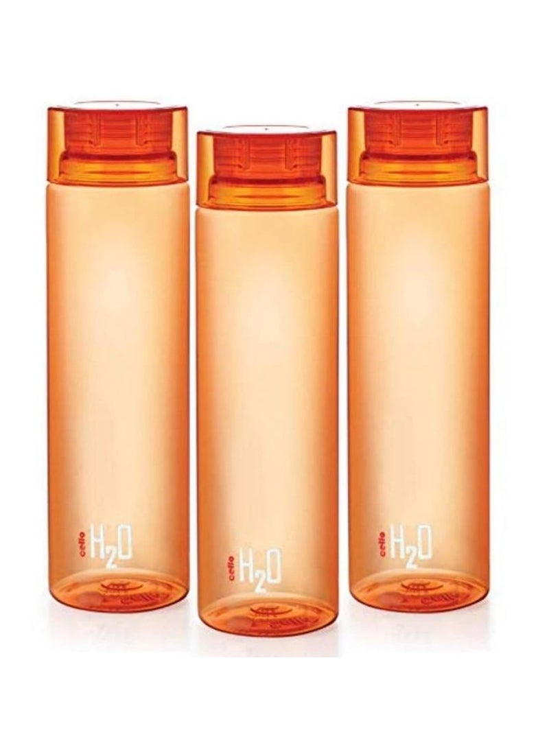 Cello Deluxe H2O Unbreakable Plastic Water Bottle Set, Set of 3, 1 Litre Orange