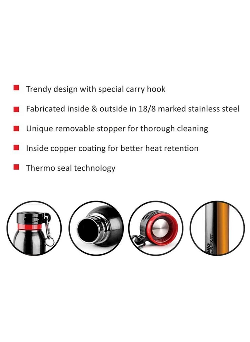 Cello Beatle Stainless Steel Double Walled Water Bottle, Hot and Cold, 550ml, 1pc, Black
