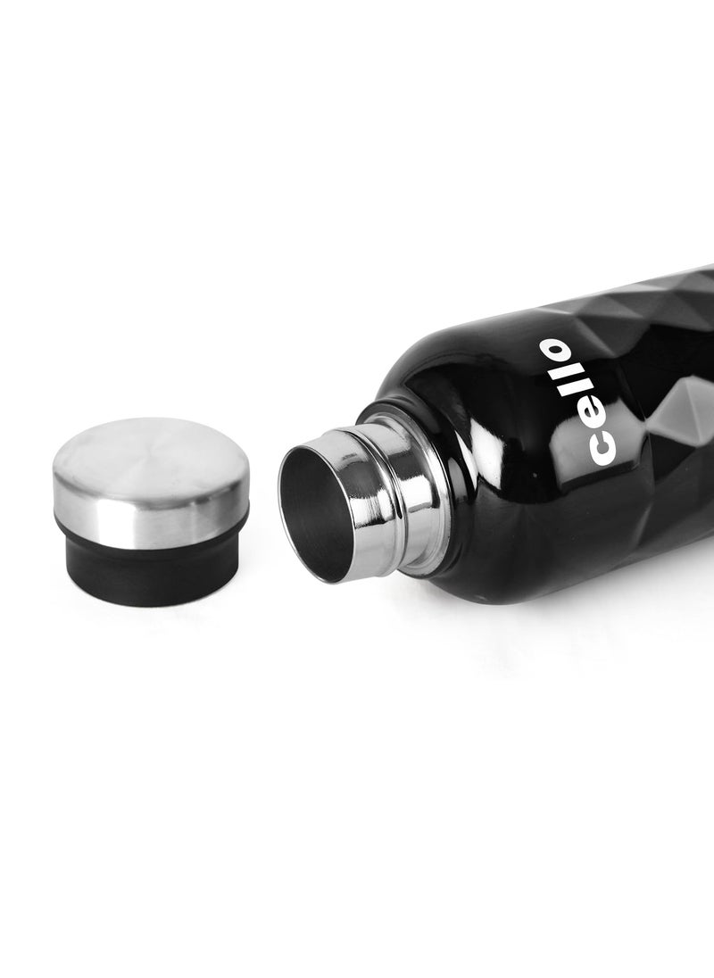 Cello Invictus Stainless Steel Double Walled Bottle, Hot and Cold, 700ml, Black | Vacusteel Water Flask with Durable DTP Coating | Leak Proof Flask for Beverages | Ideal for Home, Travel, Office