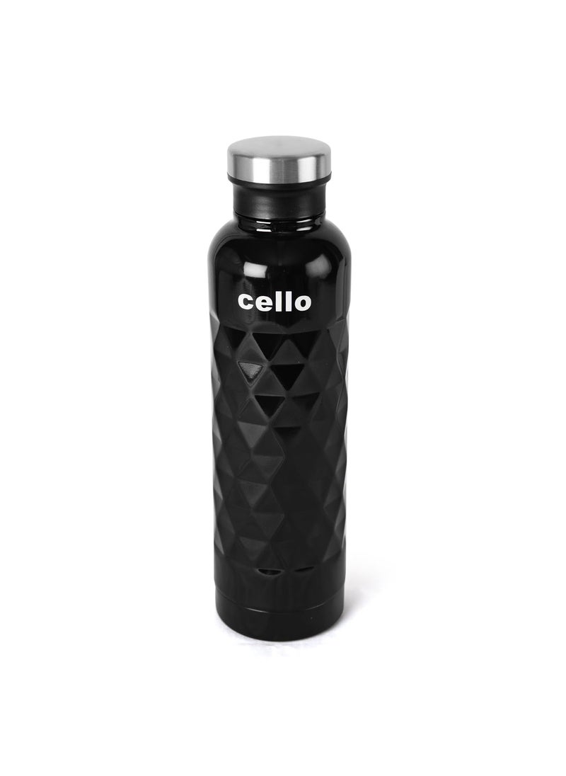 Cello Invictus Stainless Steel Double Walled Bottle, Hot and Cold, 700ml, Black | Vacusteel Water Flask with Durable DTP Coating | Leak Proof Flask for Beverages | Ideal for Home, Travel, Office