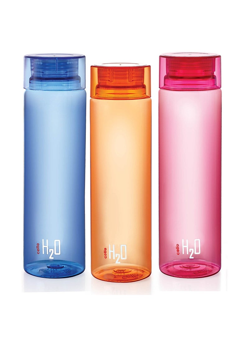 cello h2o fridge bottle set of 3, 1000ml, multicolour