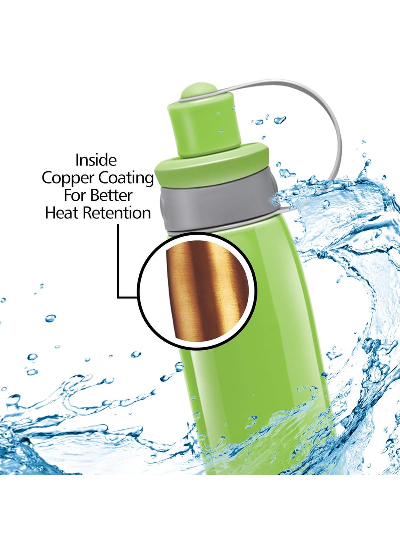 MILTON Bravo 400 Stainless Steel Sports Water Bottle, 400 ml/72 mm, Green