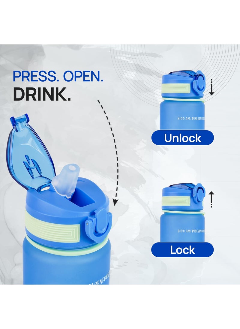 SKYTONE Water Bottle 1 Litre with Motivational Time Marker For Adults, Non-Toxic Water bottle for office, Water bottle for gym, Running (Blue)