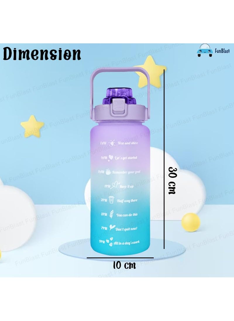 FunBlast 2 Litre Water Bottle - Sports Gallon Motivational Water Bottles with Time Marker Wide Mouth, Gym Outdoor Water Bottle with Straw & Handle, Leak proof BPA Free Fitness Water Bottles (C)