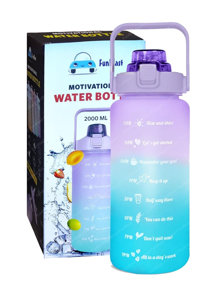 FunBlast 2 Litre Water Bottle - Sports Gallon Motivational Water Bottles with Time Marker Wide Mouth, Gym Outdoor Water Bottle with Straw & Handle, Leak proof BPA Free Fitness Water Bottles (C)