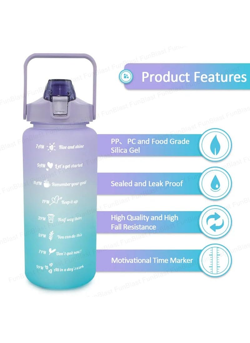 FunBlast 2 Litre Water Bottle - Sports Gallon Motivational Water Bottles with Time Marker Wide Mouth, Gym Outdoor Water Bottle with Straw & Handle, Leak proof BPA Free Fitness Water Bottles (C)