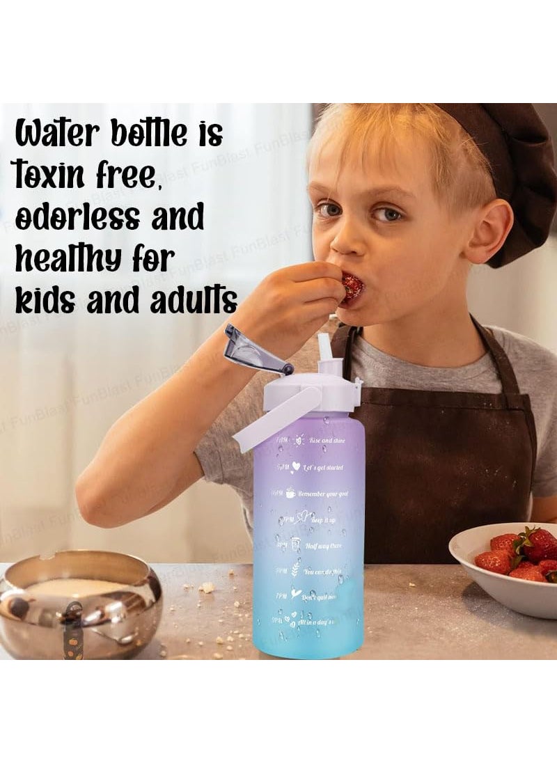 FunBlast 2 Litre Water Bottle - Sports Gallon Motivational Water Bottles with Time Marker Wide Mouth, Gym Outdoor Water Bottle with Straw & Handle, Leak proof BPA Free Fitness Water Bottles (C)