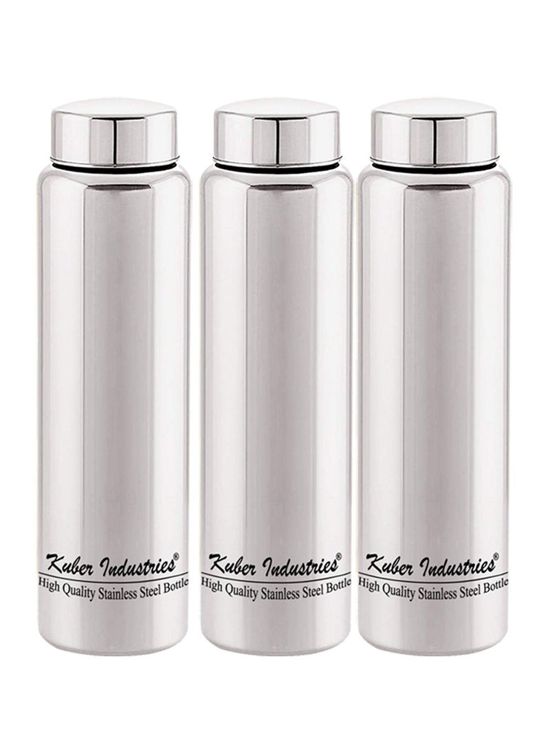 Kuber Industries Stainless Steel 3 Pieces Fridge Water Bottle, 1000 ML (Silver)