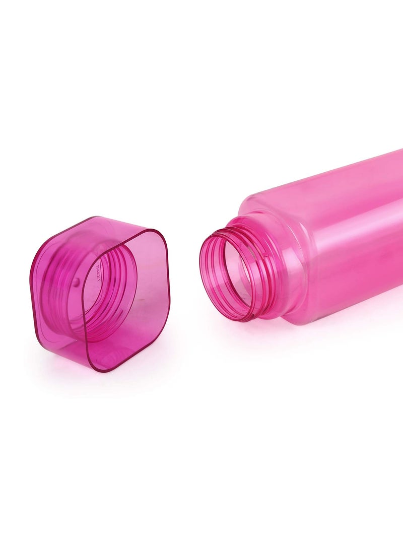 CELLO H2O Squaremate Plastic Water Bottle | Lid is sealed by a silicone ring | Leak proof & break-proof |Best Usage for Office/School/College/Gym/Picnic/Home/Fridge | 1 Liter | Pink, Set of 4